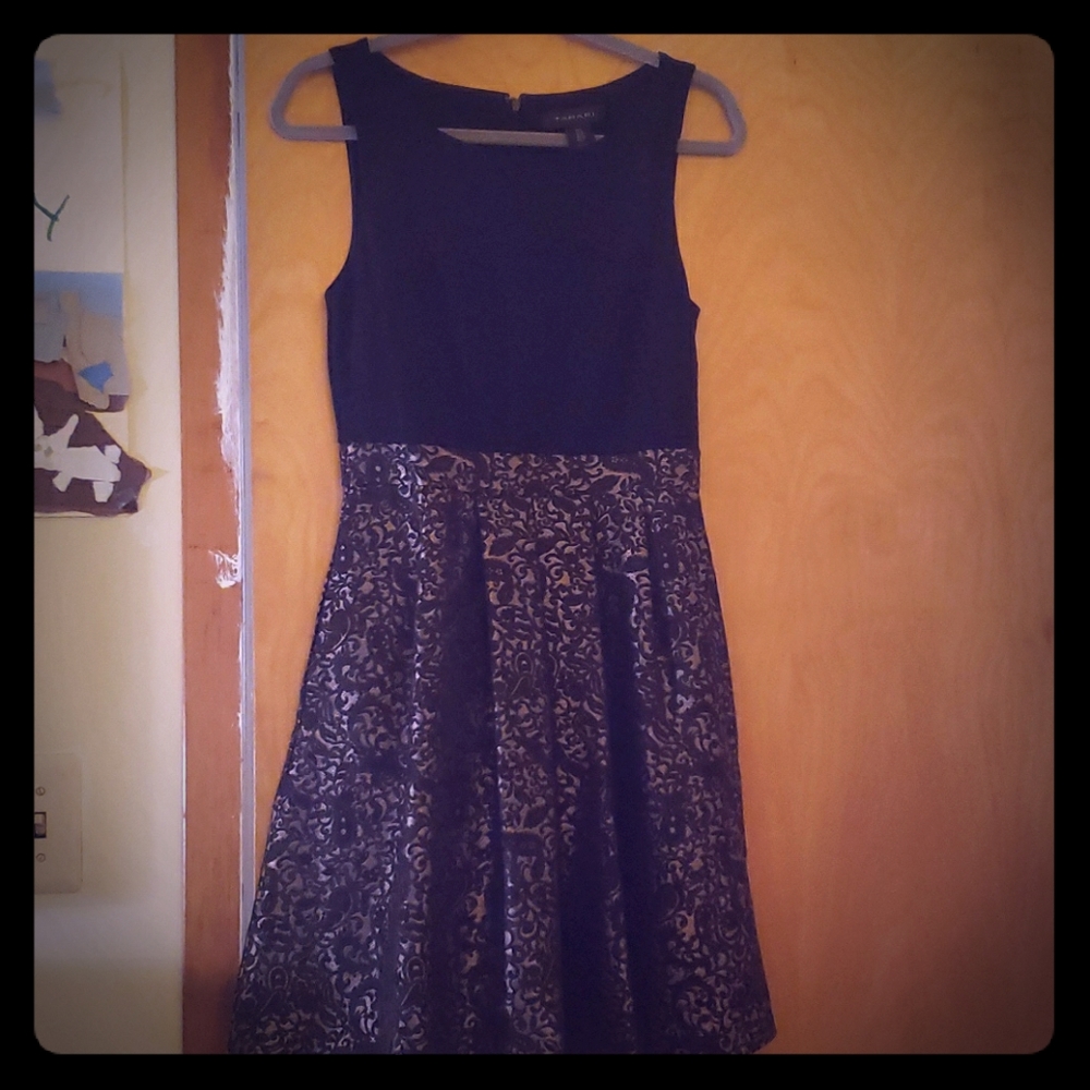 Black and gold brocade Tahari dress